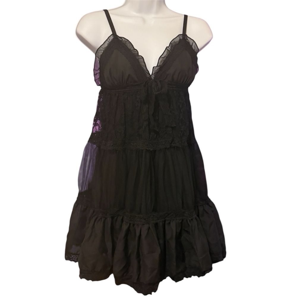 Elegant Goth Black Lace Babydoll Mini Dress